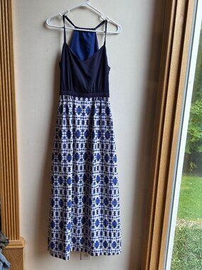 J. Crew Factory Navy/White Aztec Print Skirt Maxi Dress Size XS